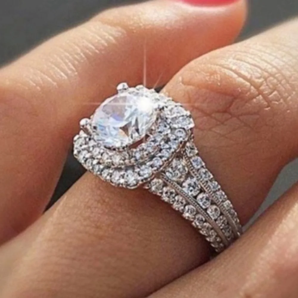Halo-14k White Gold Vermeil & Moissanite Ring Size 9 New